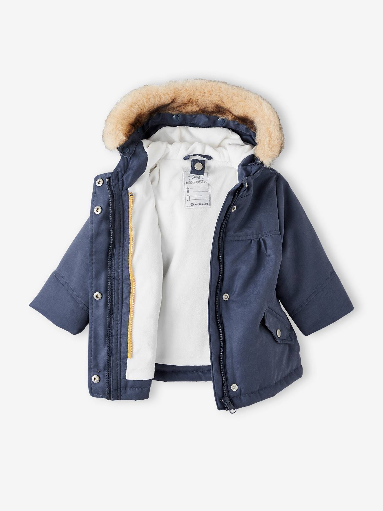 Parka 3 em 1 para bebê menina, azul escuro liso