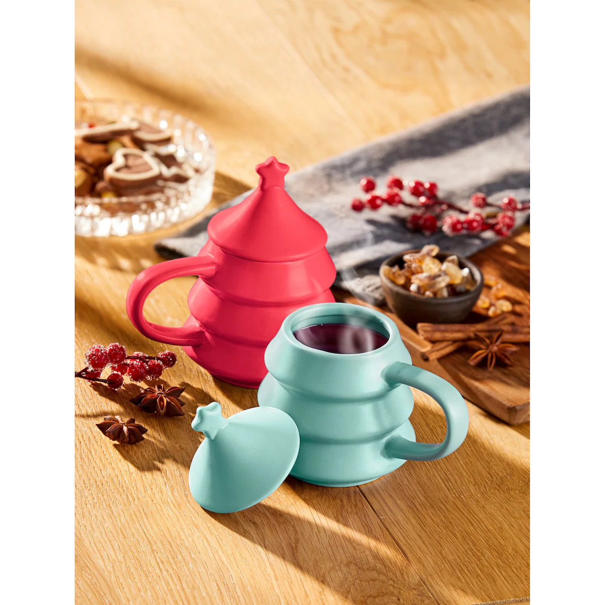 genialo - Weihnachtstasse „Tannenbaum“ mit Deckel, 270 ml - bordeaux