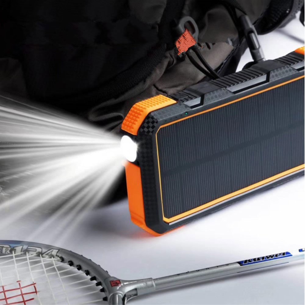 USB C (PD) Powerbank 18W Outdoor Solar Qi Wireless Quick Charge 20000mAh Taschenlampe (Spritzwassergeschützt) - Rot / Schwarz