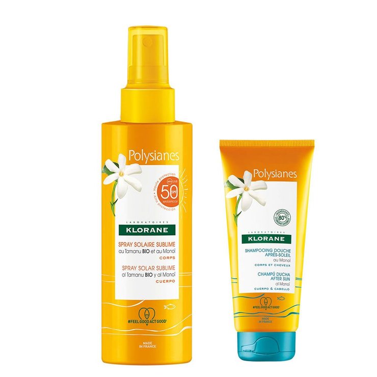 Spray Solaire Sublime Spf50 + Shampoing Douche Après-Soleil offert 150ml +75ml Polysianes Klorane