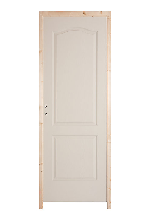 Bloc-porte post-formé blanc antique 2 panneaux H.204 x l.83 cm, poussant droit