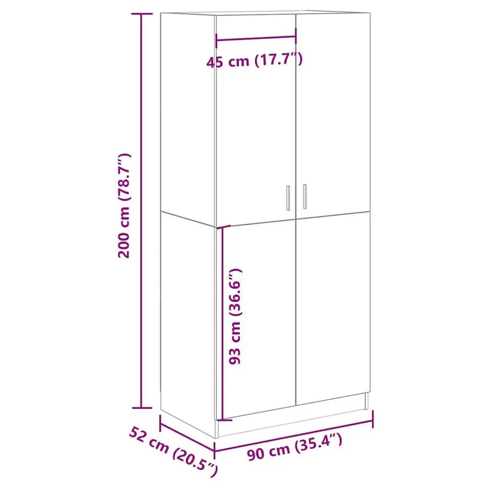 vidaXL - 2-deurs Kledingkast - Bewerkt hout - Artisanaal eiken - 90x52x200 cm