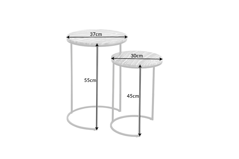 Design Beistelltisch 2er Set ELEMENTS 40cm grau Marmor schwarzes Gestell rund
