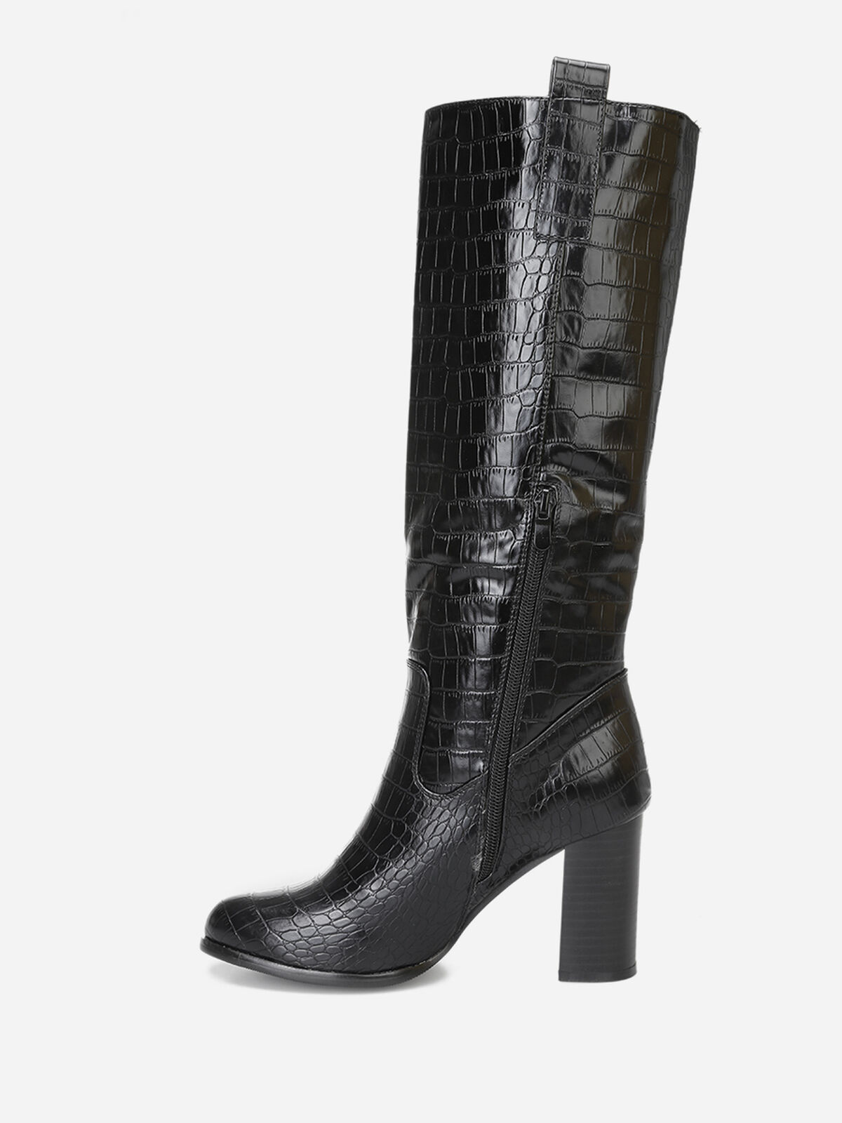 Bottes texturées à talon carré- Noir