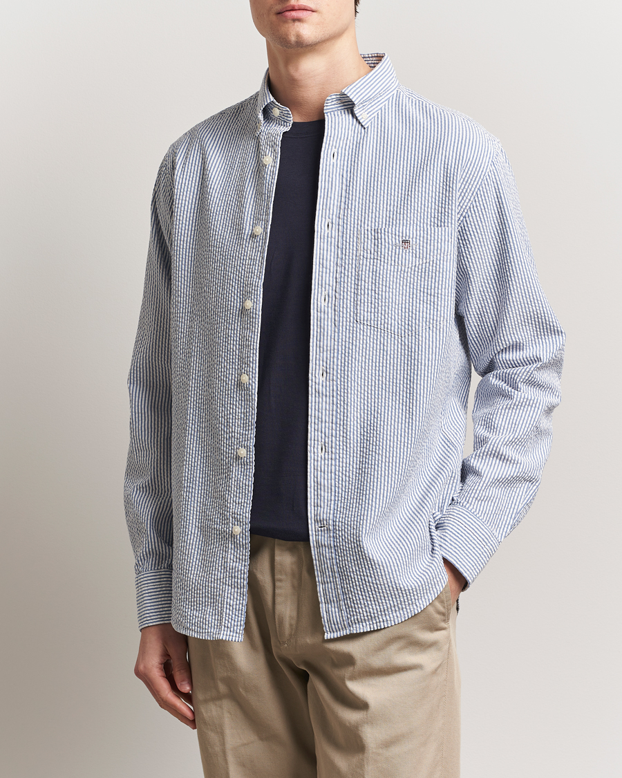 GANT Regular Fit Striped Seersucker Shirt Rich Blue