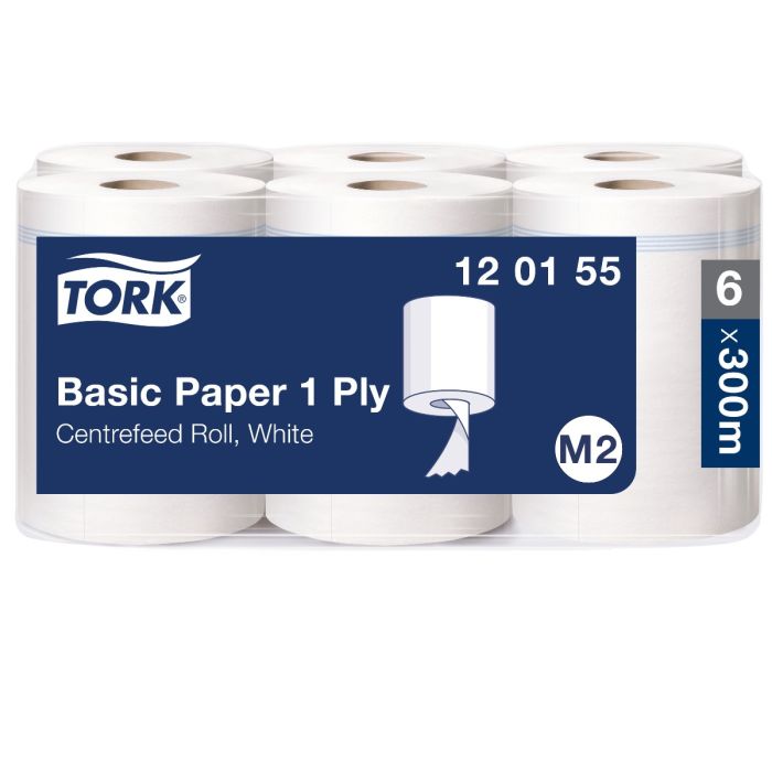 Tork 120155 M2 6st poetsrollen Universal 310 M-rol 1-lgs wit 300 mtr x 20 cm pak à 6 rol (120155)