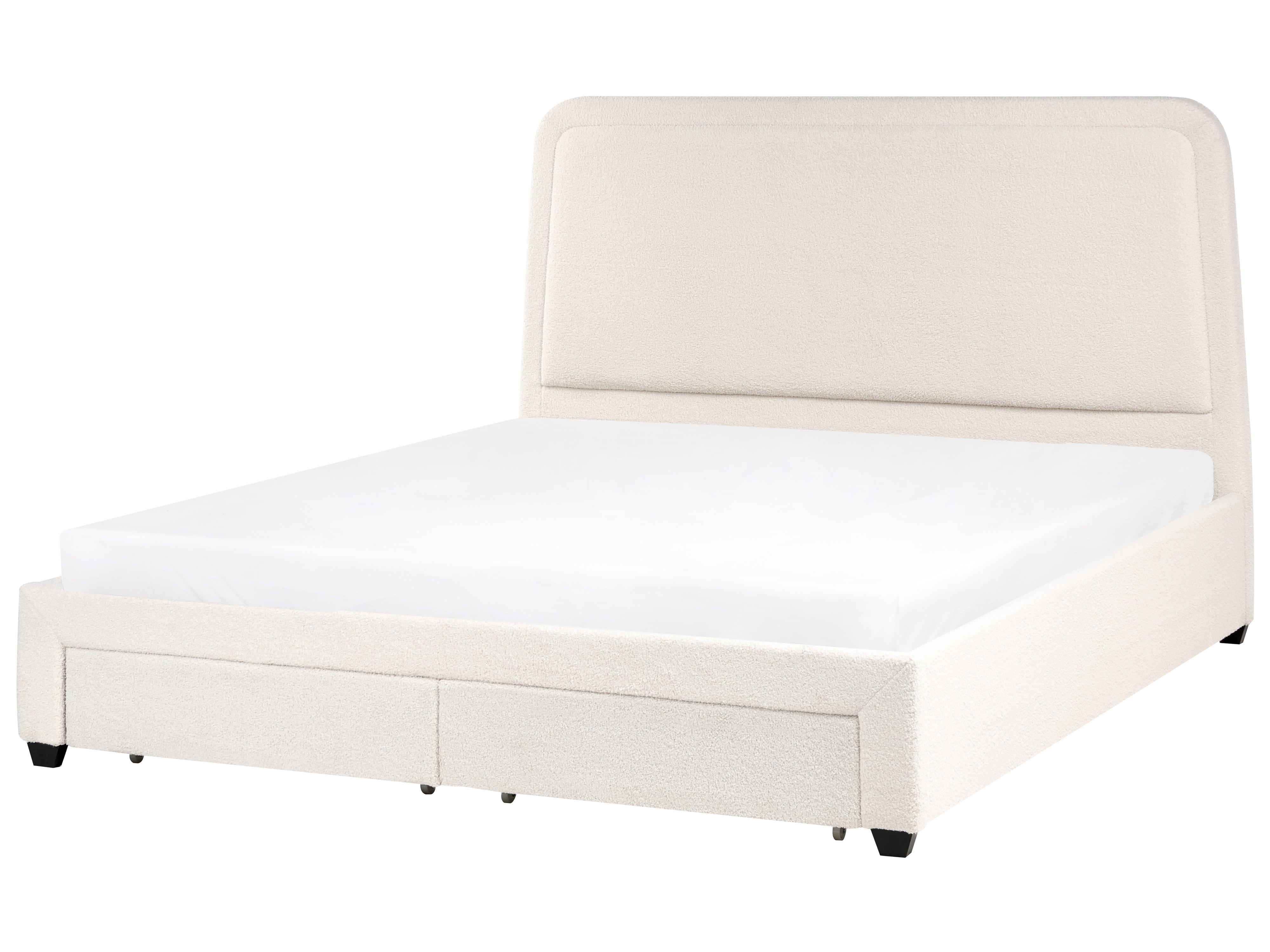 Bed met opbergladen Bouclé SARDENT 180 x 200 cm Gebroken wit