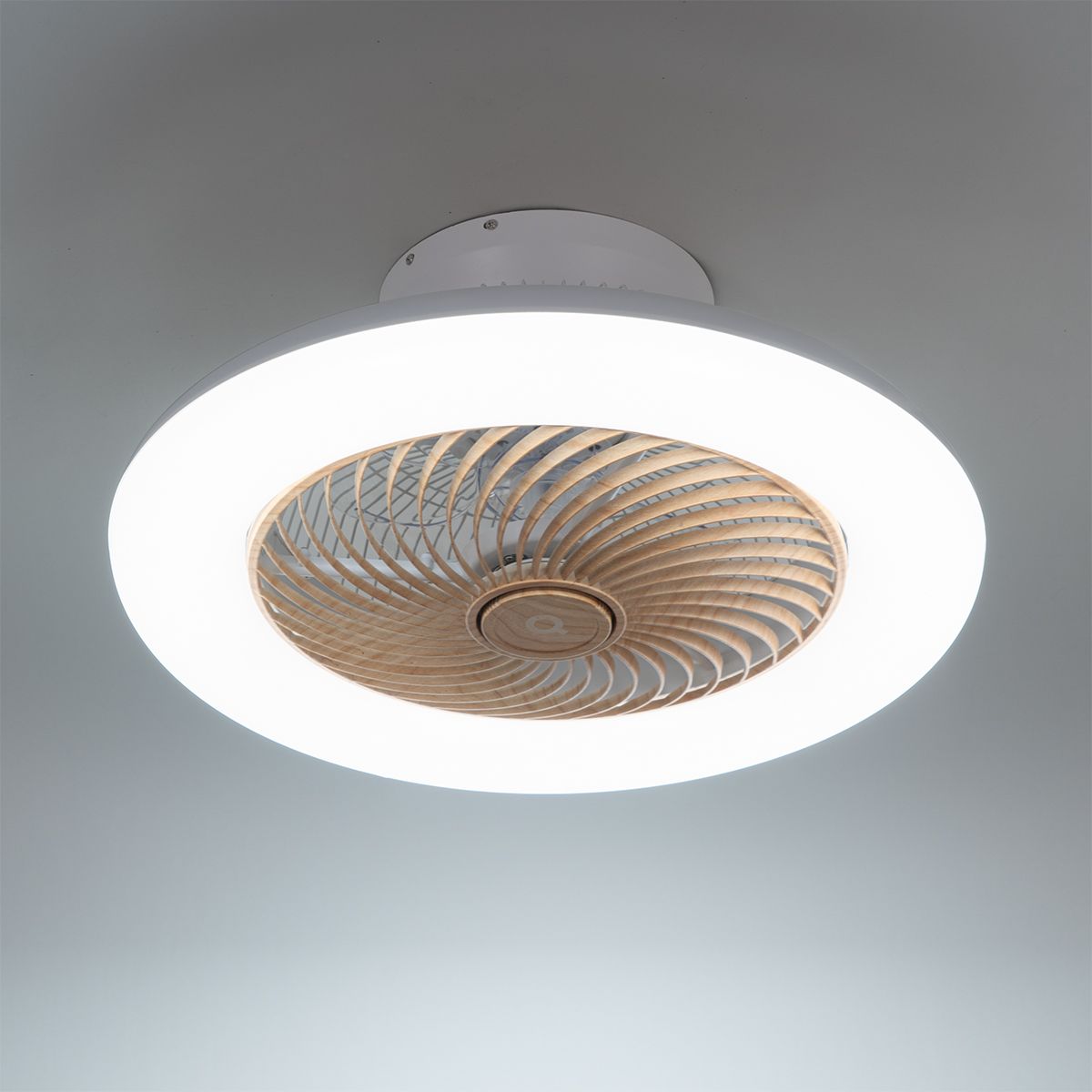 Plafondventilator wit met hout print 55cm incl. LED dimbaar met afstandsbediening - Clima