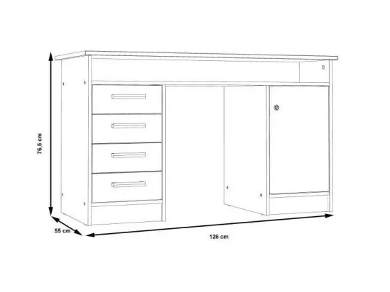 ALICANTE Bureau a clés, 1 porte, 4 tiroirs - Décor papier blanc - L 126 x P 55 x H 76 cm