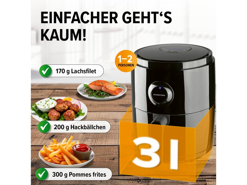GOURMETmaxx Heissluft-Fritteuse Digital 0.5 kg, Schwarz Heissluftofen, Grill und Fritteuse in einem Gerät