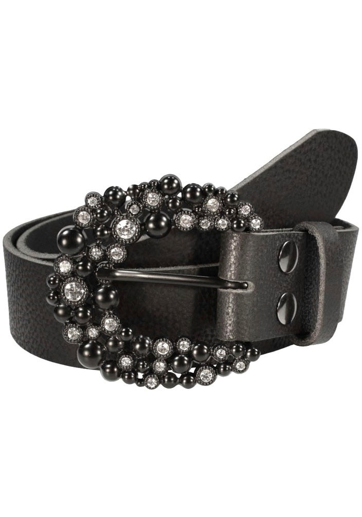 Rettungsring Gürtel Ledergürtel , mit austauschbarer Schliesse »Dorn Strass Schwarz«, 4cm