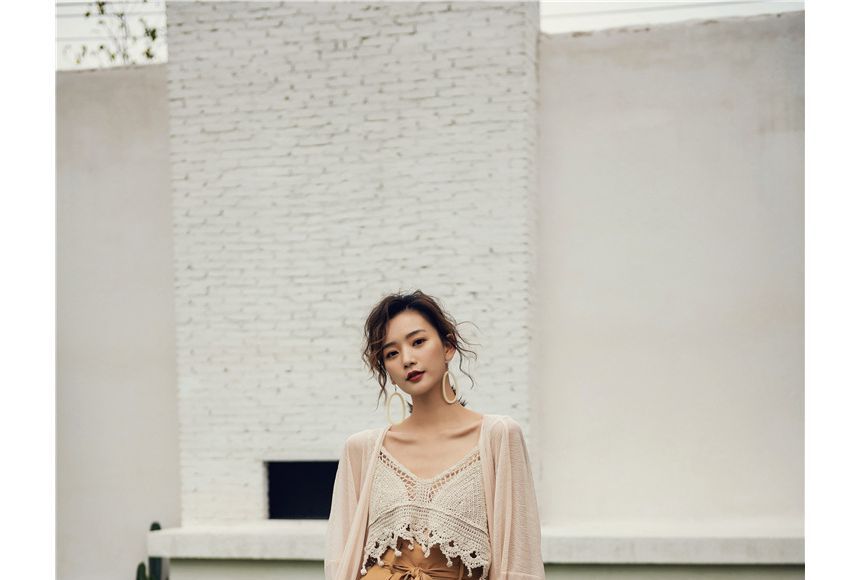 Moanum - High Rise Plain Bow Slit Wide Leg Broek