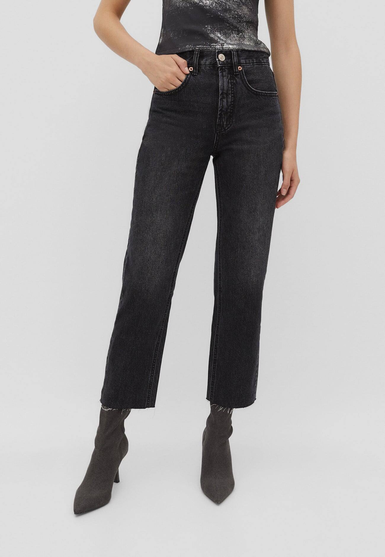 Calça jeans reta cropped