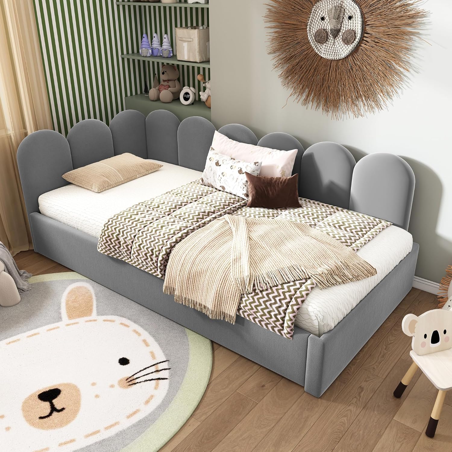 Merax Polsterbett Daybett 90x200cm, Tagesbett mit Ausziehbett, Doppelbett Gästebett Jugendbett, Kinderbett mit Lattenrost, Schlafsofa, Samt, Grau, ohne Matratze