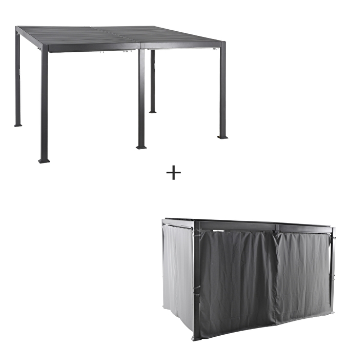 Pergola AVILA Graphite + 1 kit de rideaux