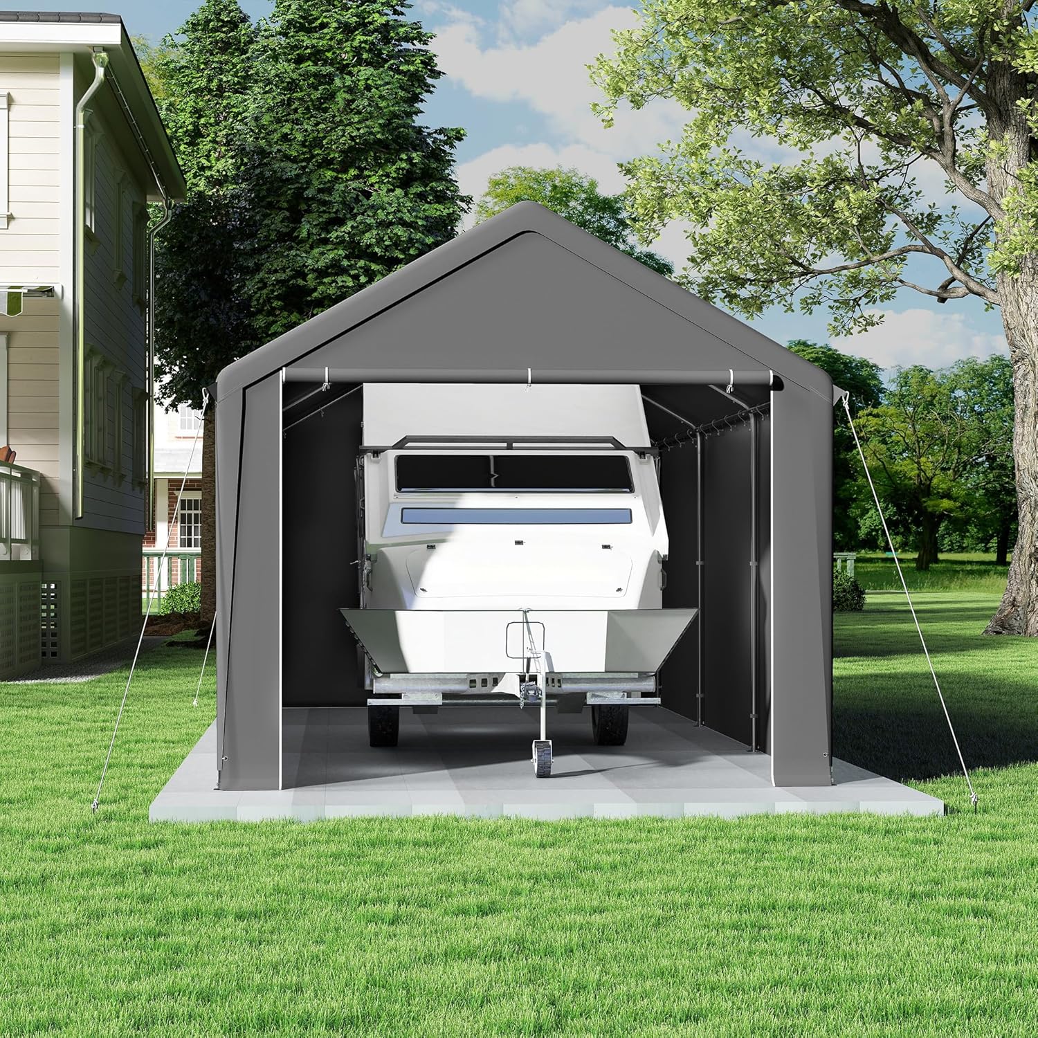 Lagerzelt 3x6 m mit PE-Dach Industriezelt PVC Wasserdichter Reißenresistenter Carport Garagenzelt für Auto, SUV, LKW, Boot&Mobile Lagerung-Grau