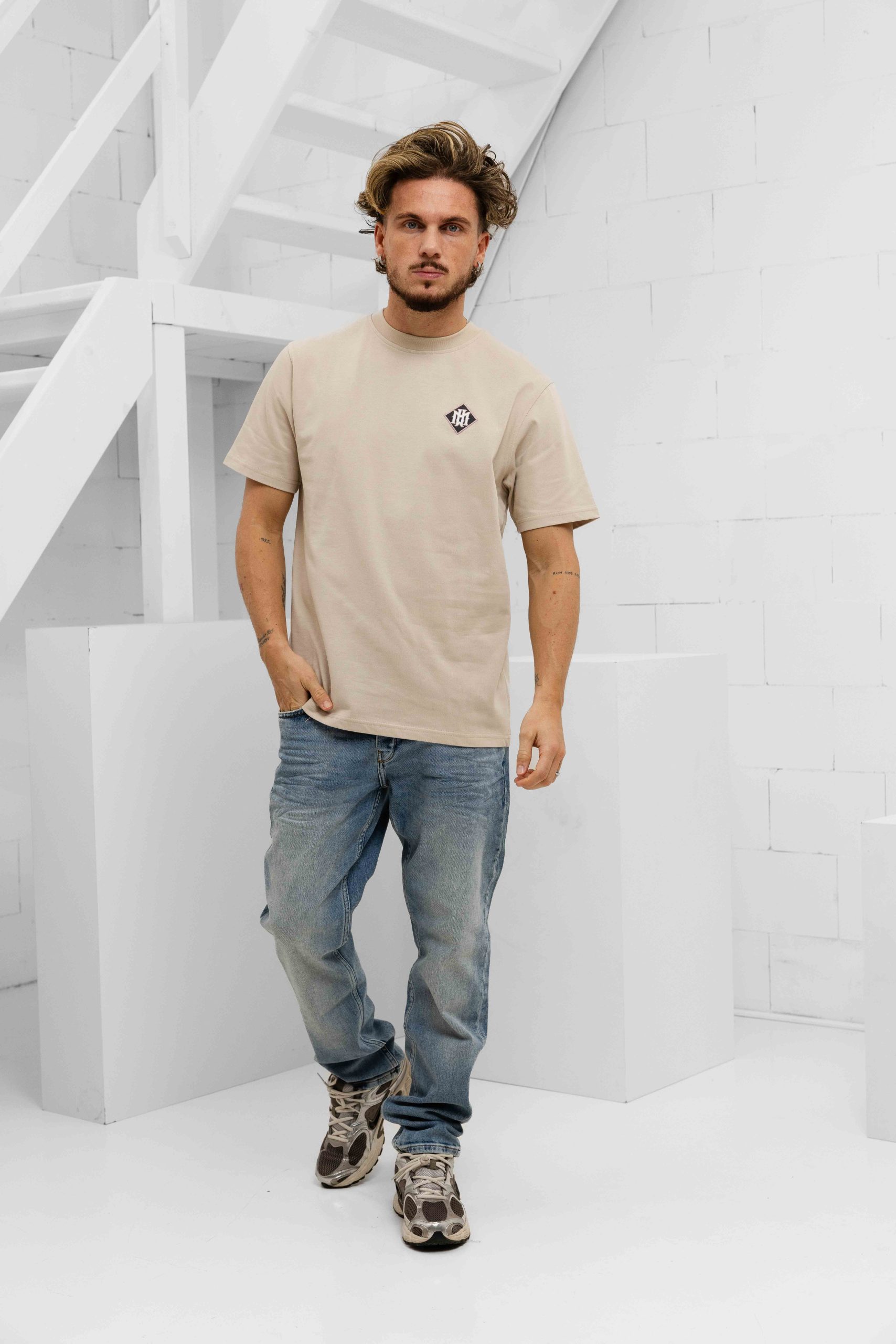 Malelions Gothic Tile T-Shirt Heren Beige