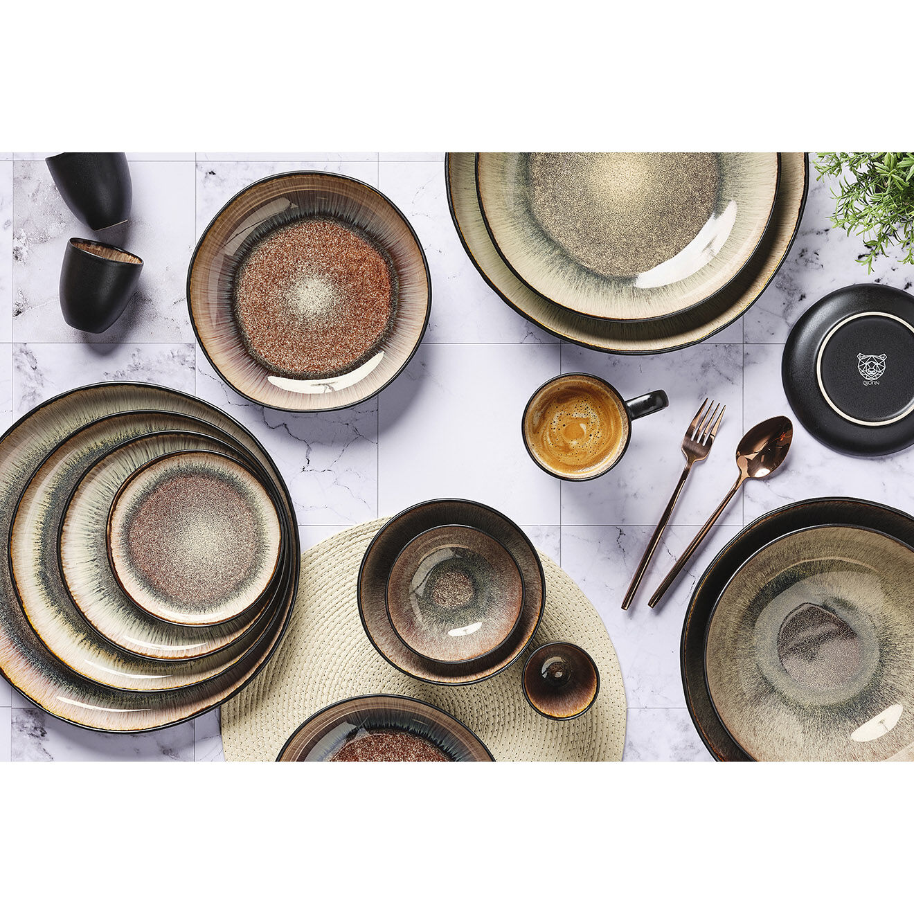 Bjorn 6 Assiettes plates en Grès Iris beige/marron - D.26 cm