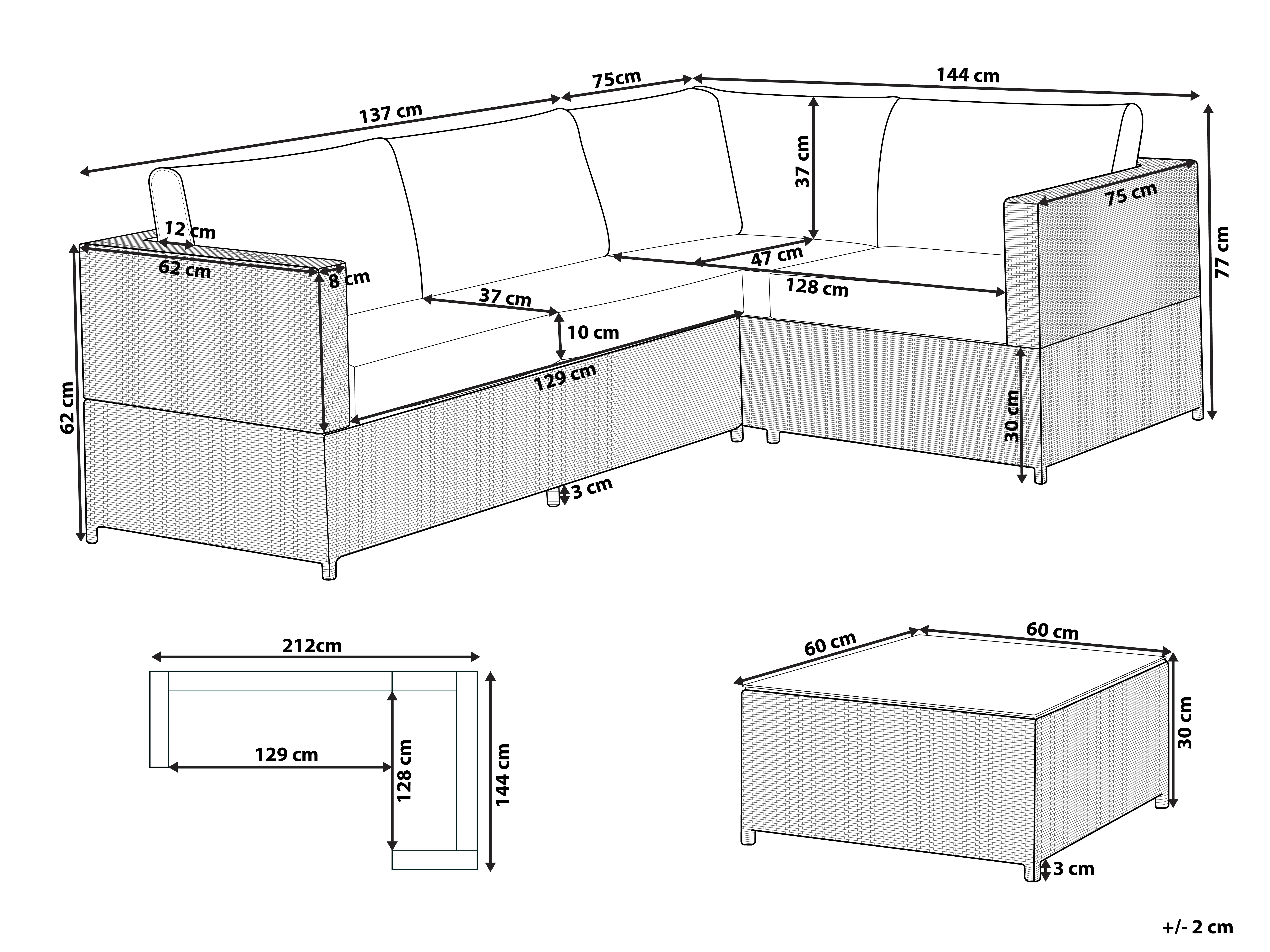 Tuin hoekloungeset met tafel 4-zits AVOLA linkszijdig PE rotan Grijs