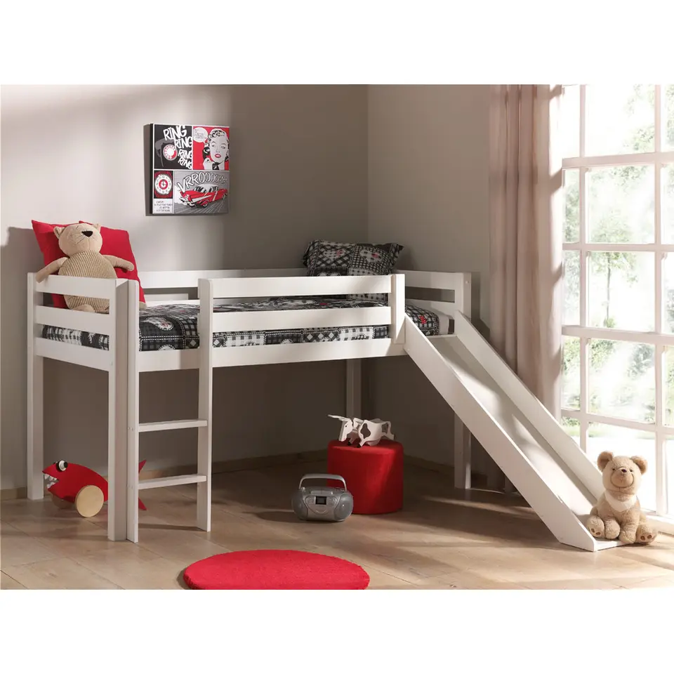 Vipack halfhoogslaper Pino met glijbaan - wit - 90x200 cm