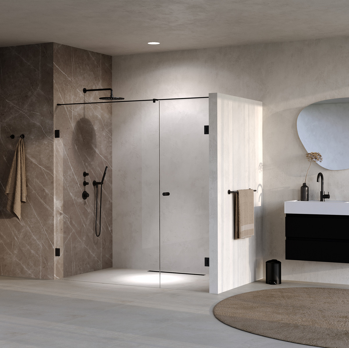 Brauer Void Carving profielloze nisdeur 190cm met draaideur 70cm aan muur zwart mat