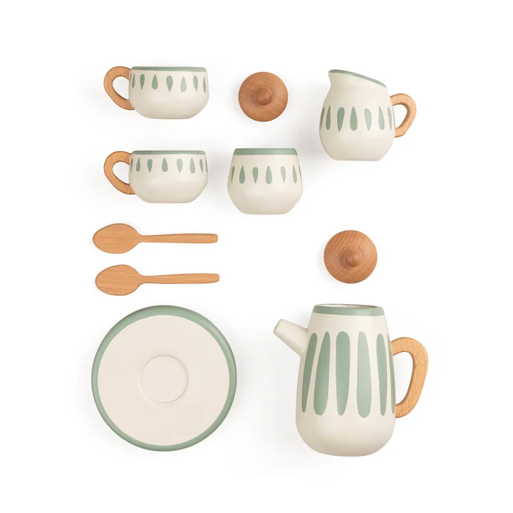 Sebra - Tee-Set aus Holz, classic weiss / sage (11er-Set)