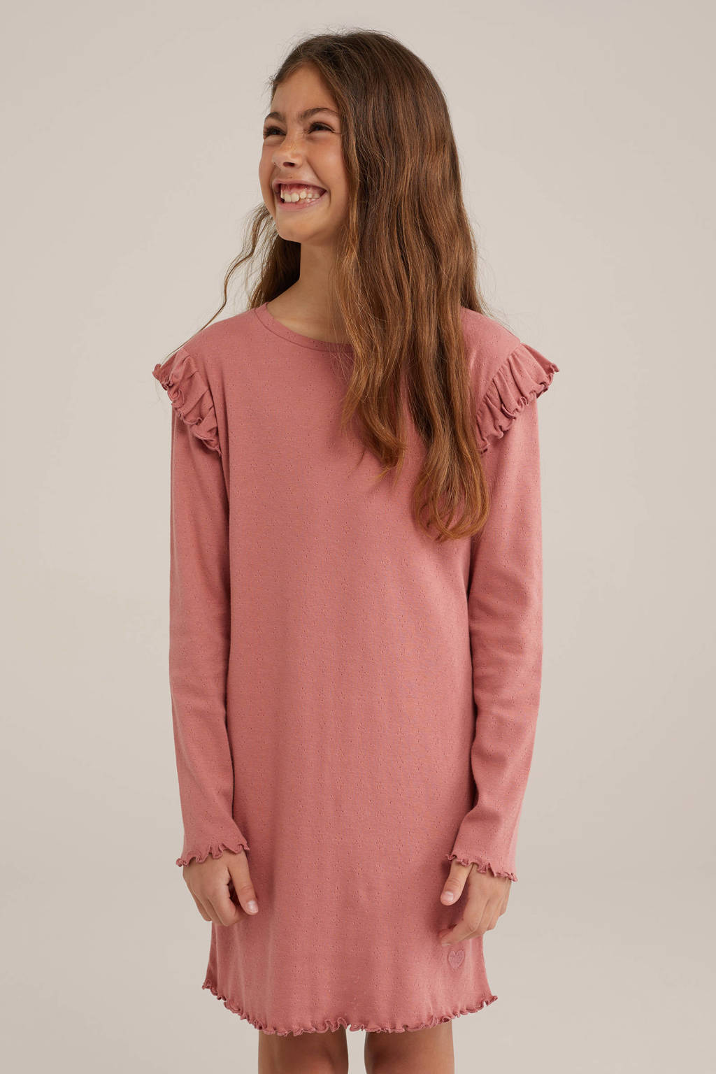 WE Fashion nachthemd met ruches lichtroze