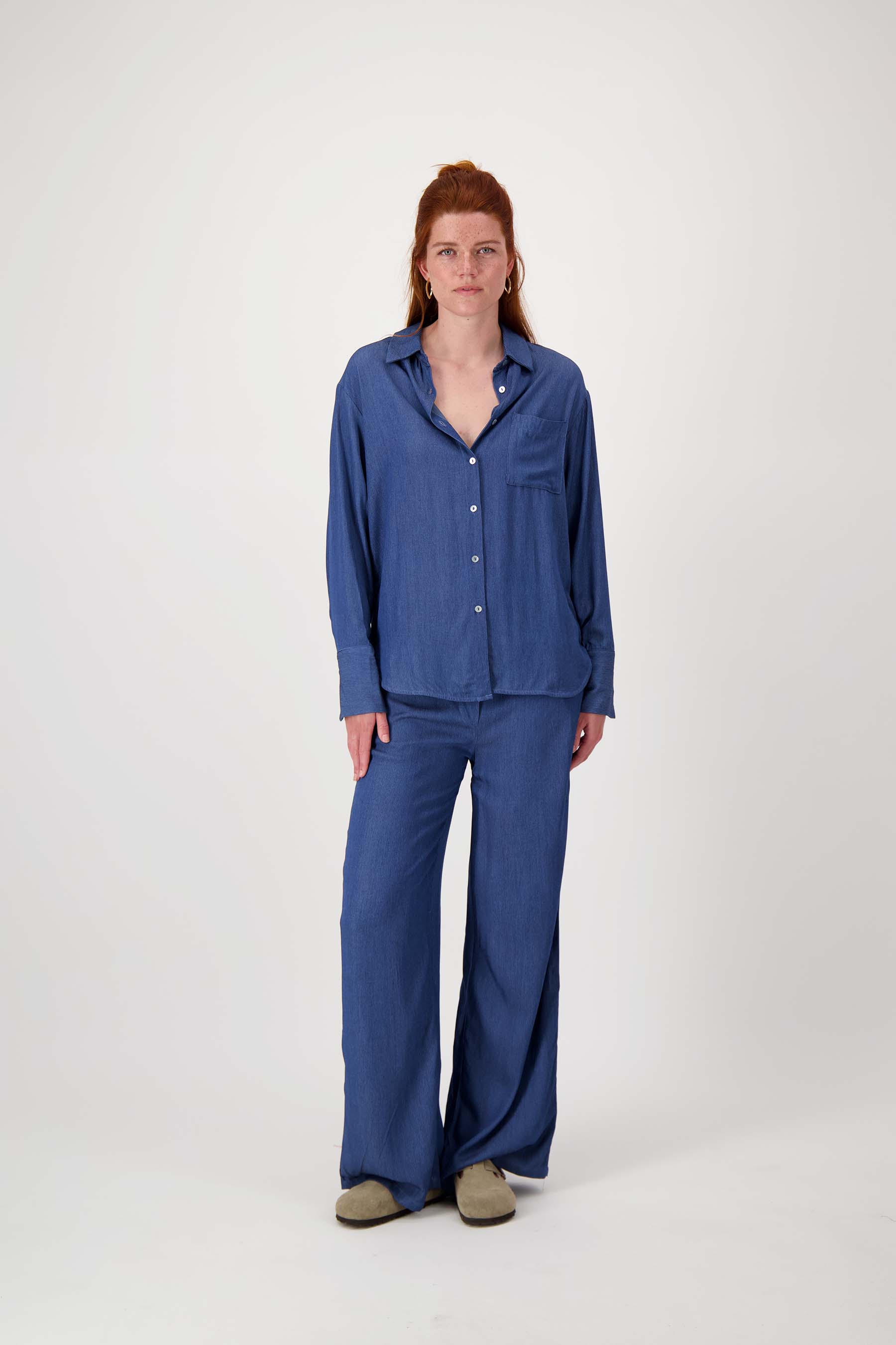 gestreepte denim blouse