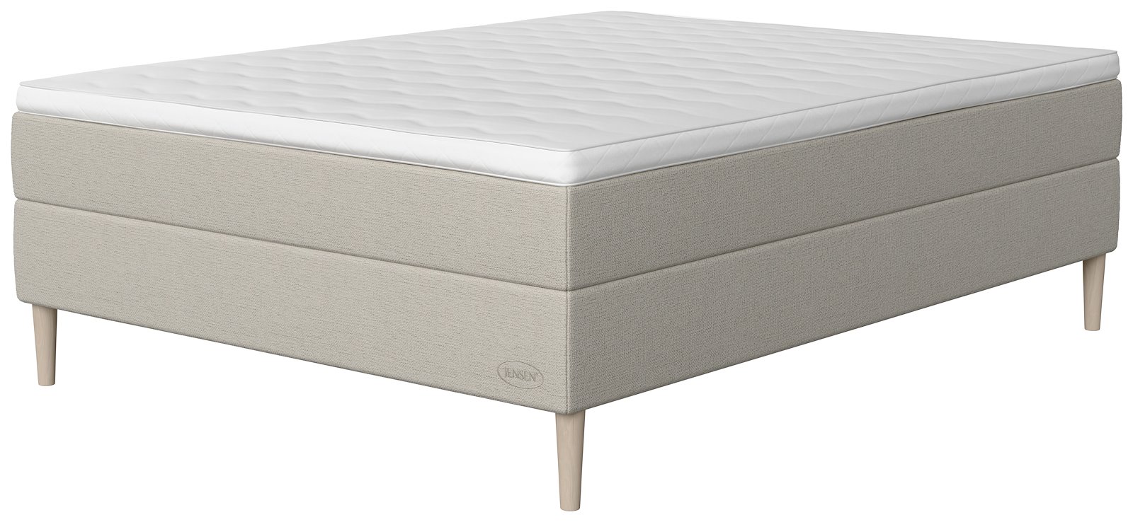 Opal jubileum kontinentalseng 180x200 cm Tekstil 386 Natur, fast/fast, seamless, Sleep I overmadrass og Conic 18 cm hvitvasket ben + støtteben, gavl selges separate