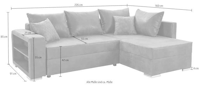 COLLECTION AB Ecksofa »John L-Form« inklusive Bettfunktion und Bettkasten