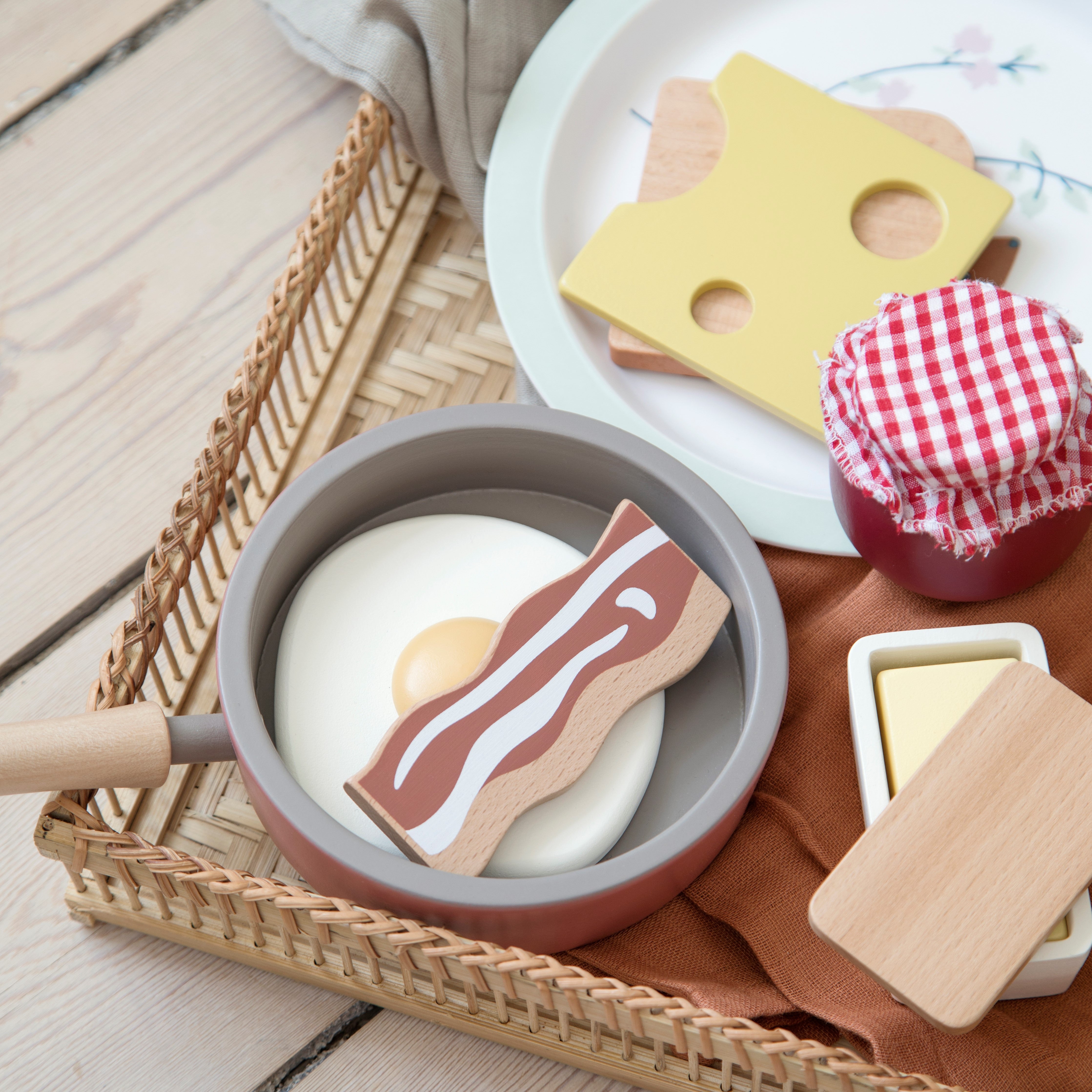 Spielzeuglebensmittel Frühstück aus Holz