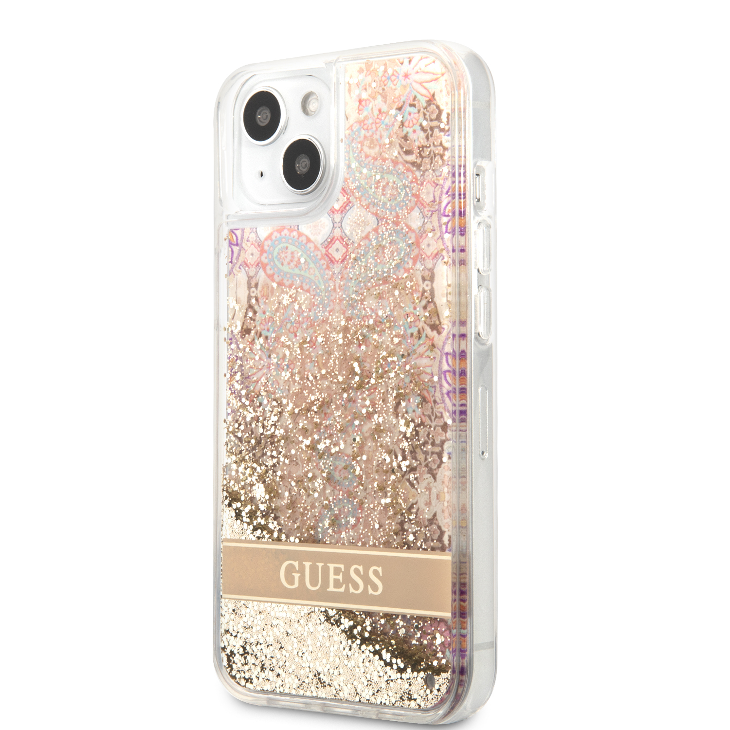 iPhone 13 Hardcase Hülle Liquid Glitter Paisley (GUHCP13MLFLSD) - Gold / Transparent