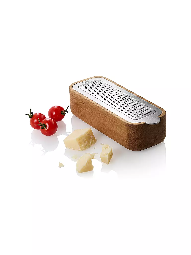 AD HOC Feinreibe mit Auffangbehälter 18cm Akazie Edelstahl braun
