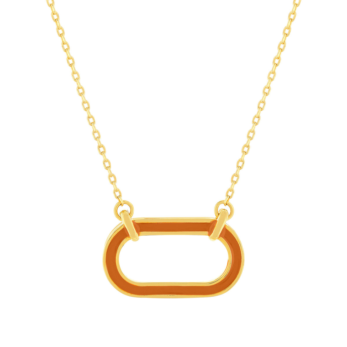 Collier plaqué or motif ovale laque blanche 45cm.