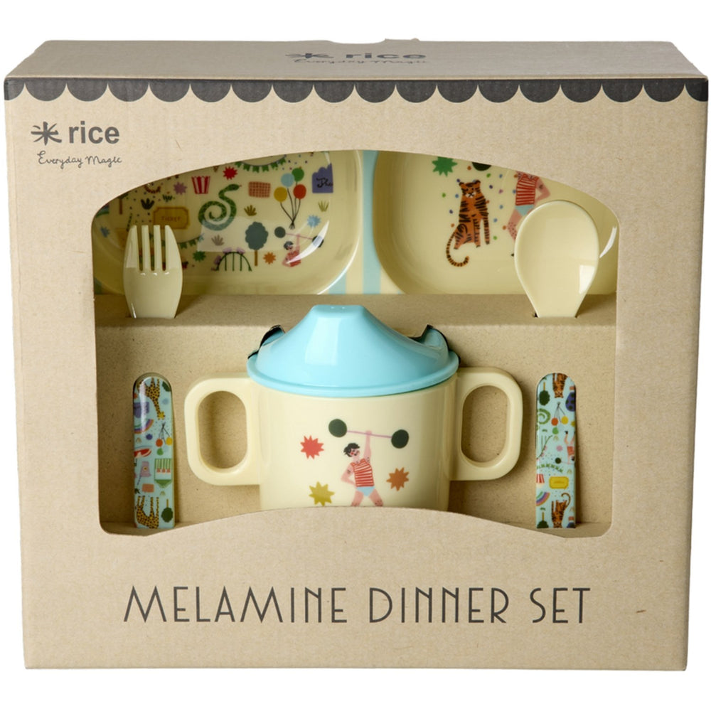Køb Rice Mint Fun Fair Print Melamine Baby Spisesæt I Gaveæske 4 Pcs