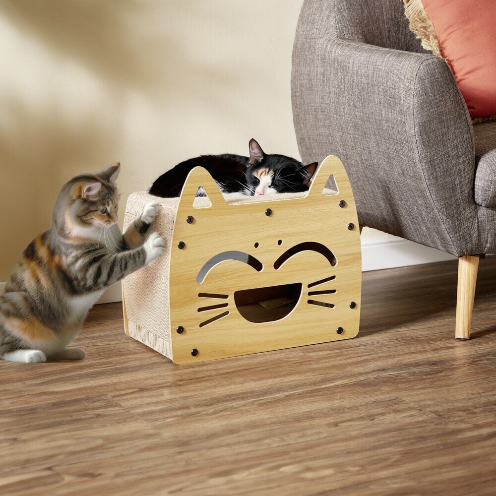 Maisonnette avec grattoir et couchage pour chat - 44x25xH38cm