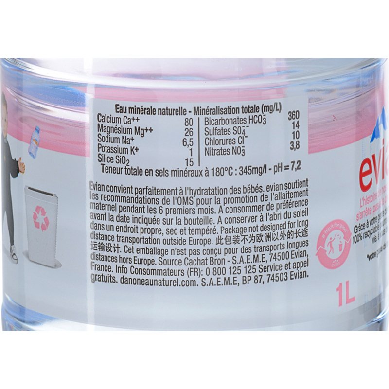 Eau minérale Evian 1 L - 12 bouteilles
