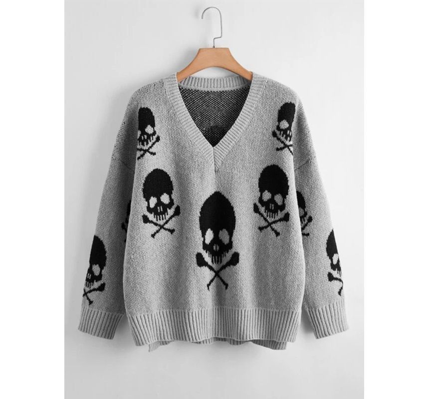 Sensarra - V-hals trui met schedelprint