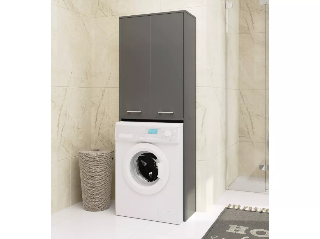 Meuble pour machine à laver FIN Gris Graphite 64 cm 2 portes façade Gris Graphite 4 étagères 64x30x180 cm