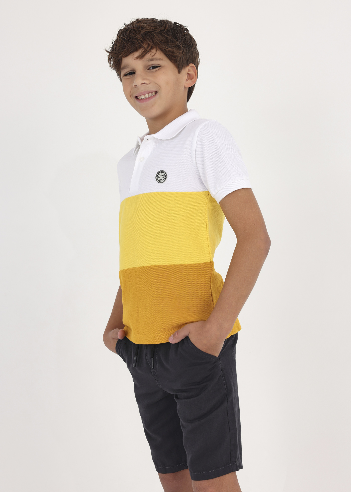 Camisa polo infantil de algodão com estampa