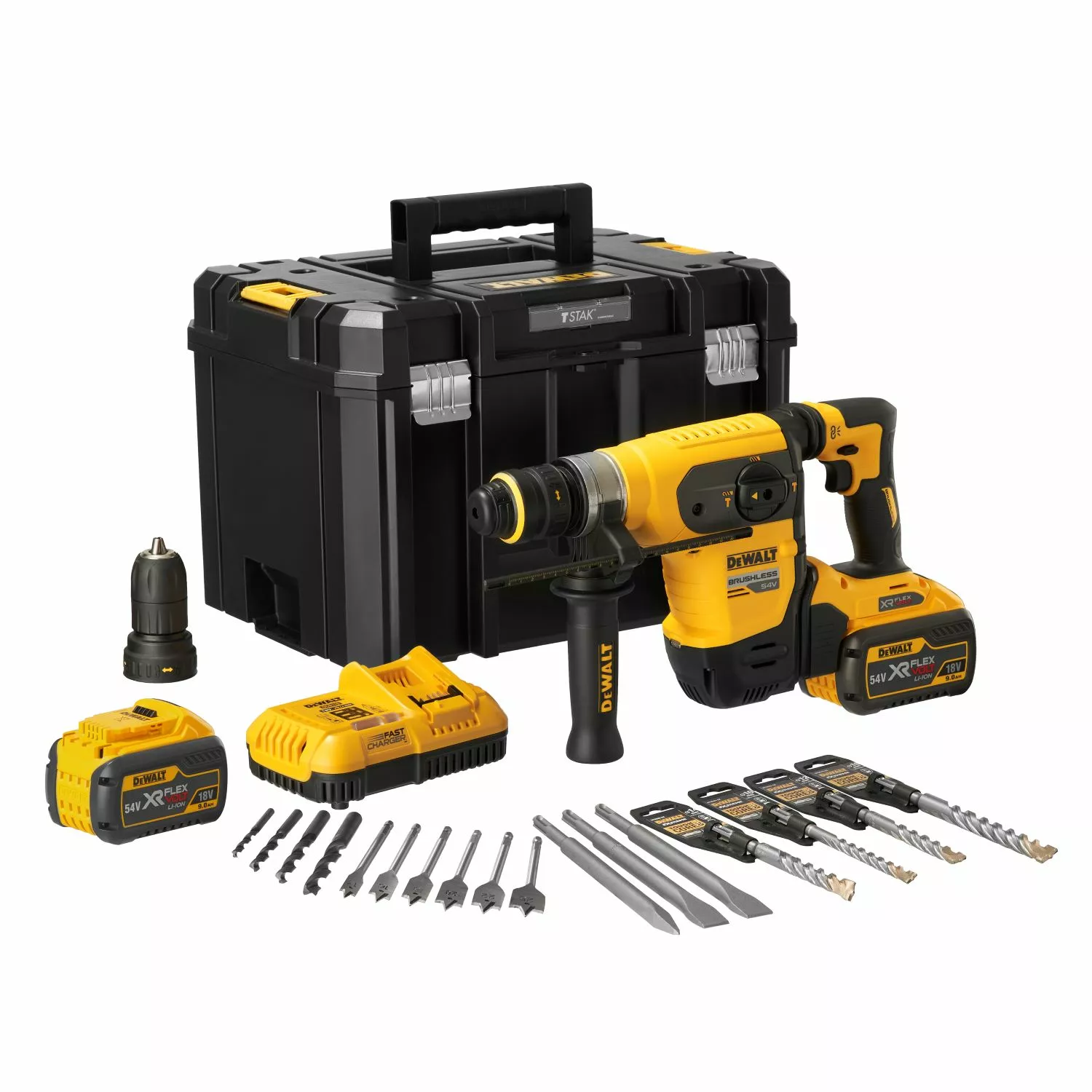 DeWALT DCH417X2-QW 54V Li-ion FlexVolt Accu Combihamer set (2x 9.0Ah) in TSTAK koffer met 17-delige accessoire set