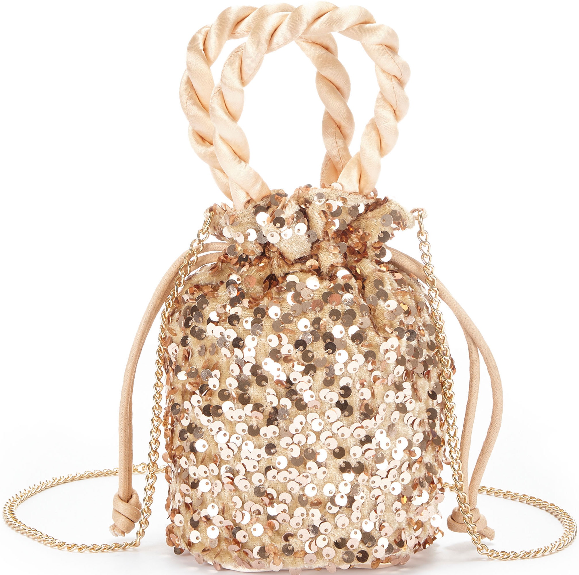 Vivance Umhängetasche Beuteltasche, Partytasche mit Glitzer, Schultertasche, Minibag, VEGAN