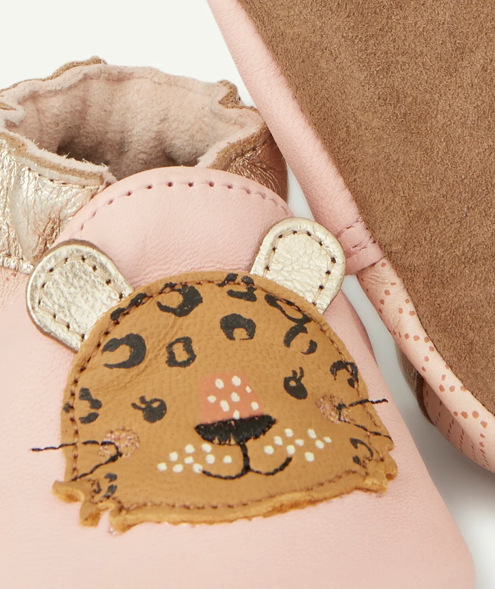 ROBEEZCHAUSSONS BÉBÉ EN TANNAGE VÉGÉTAL ROSE AVEC LÉOPARD