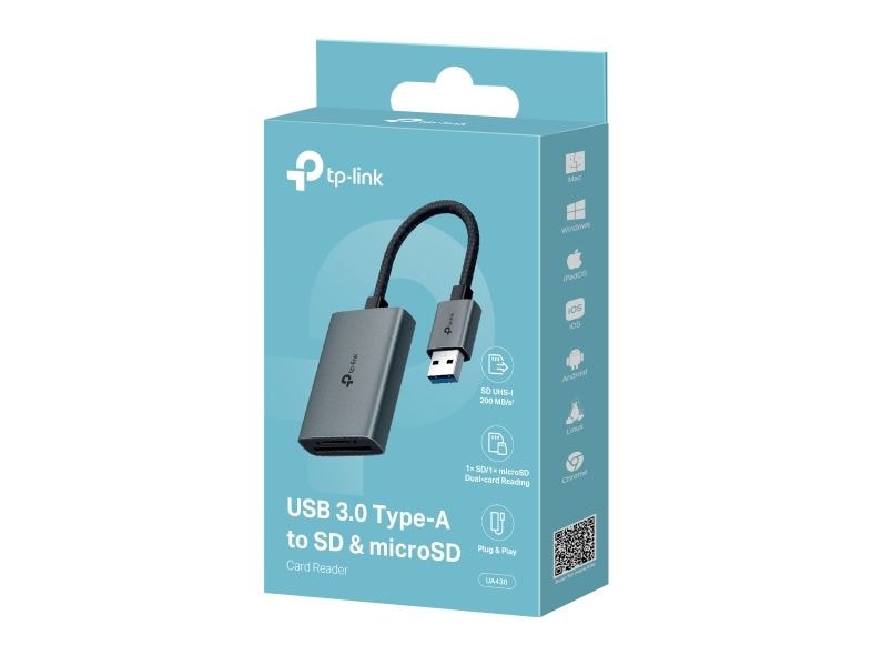 TP-Link Card Reader Extern UA430 USB-A Stecker - USB 3.0 Type-A zu SD- und microSD 3.0-Kartenleser