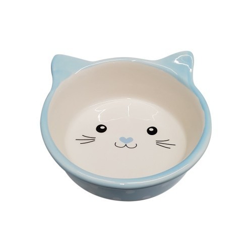 comedouro e bebedouro para gatos com bolinhas azuis