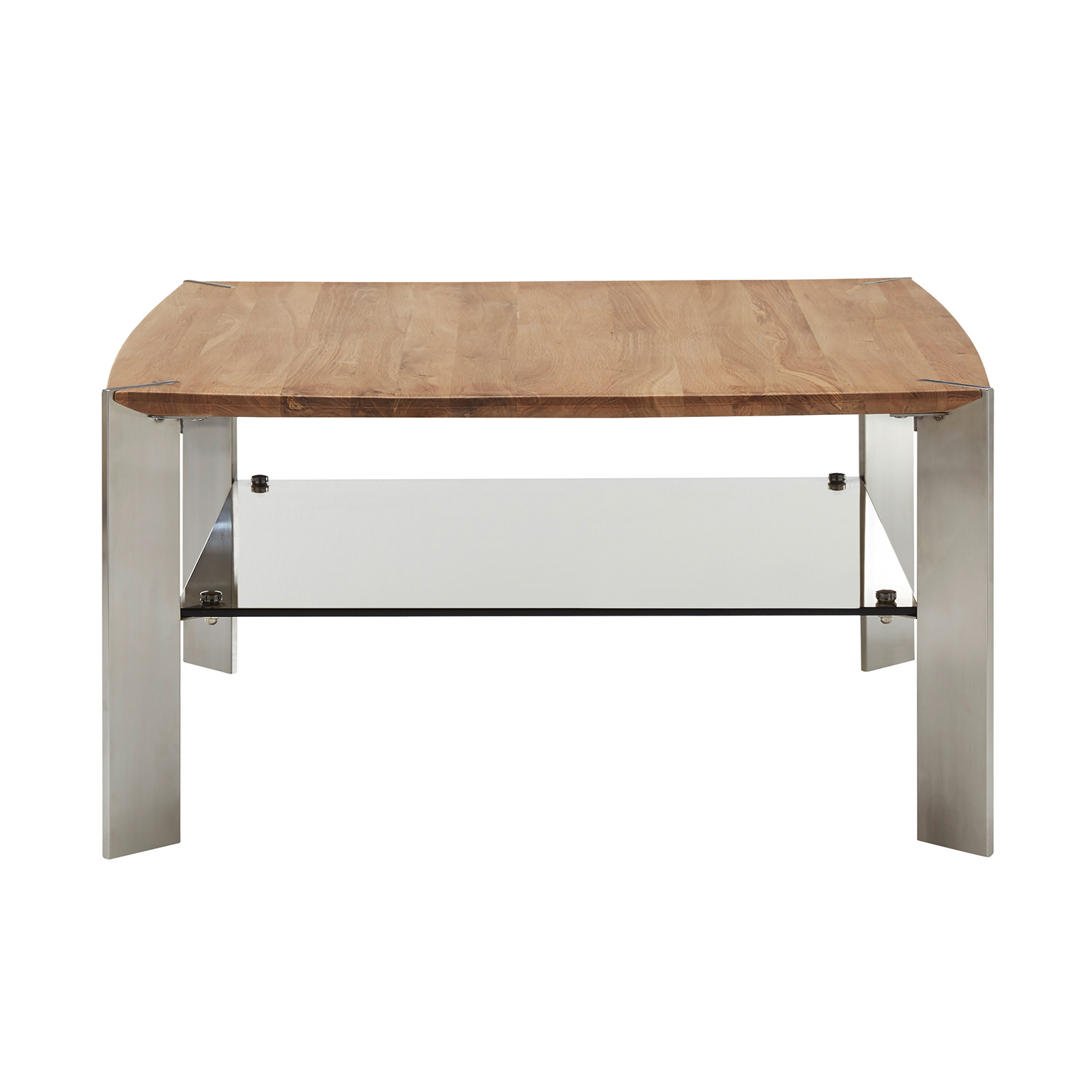 Couchtisch - Asteiche massiv-Edelstahl - Glasablage - 50 cm