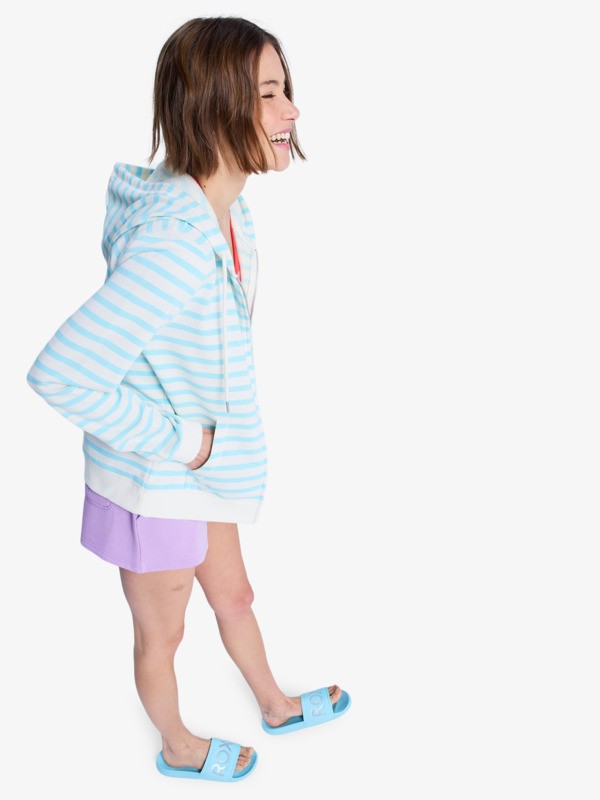 Perfect Stripe Sweat à capuche zippé rayé Bleu Femme