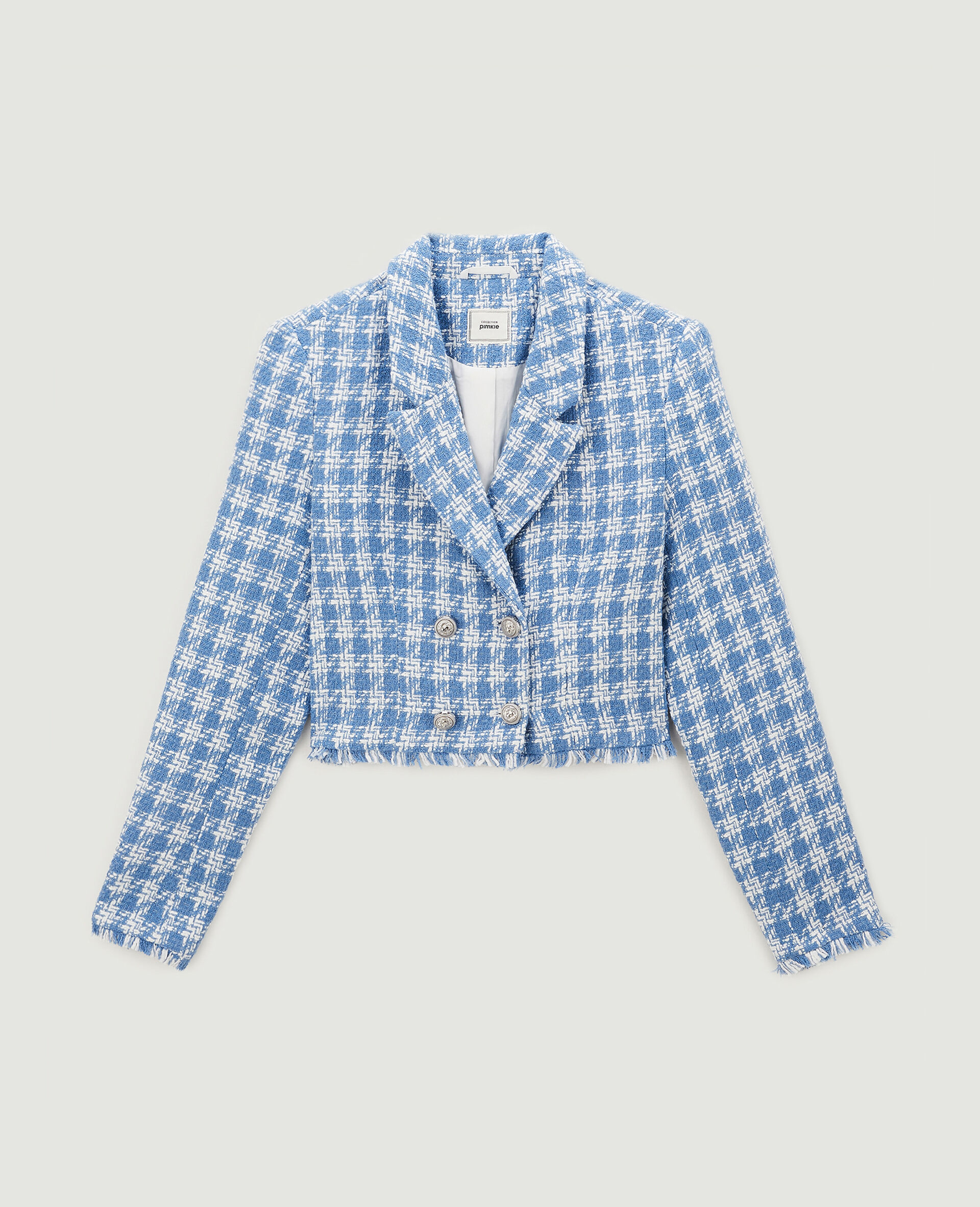 Veste effet tweed pied-de-poule - Bleu
