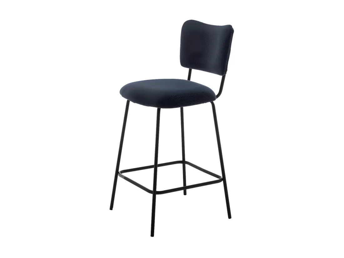 Vander - Lot de 2 chaises de bar en velours côtelé et métal H65cm - Ardoise