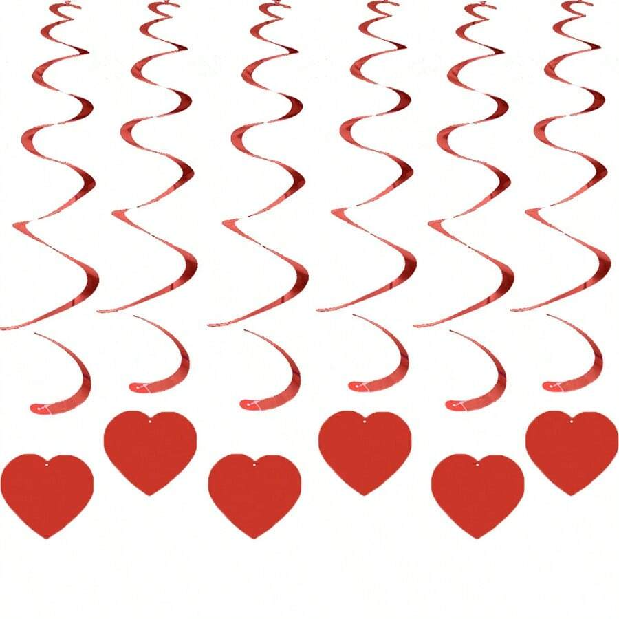 (19-tlg. Set) Be Mine Girlande Valentinstag Party Deko Accessoire inkl. Pompon's   Spiralen Girlande - Rot